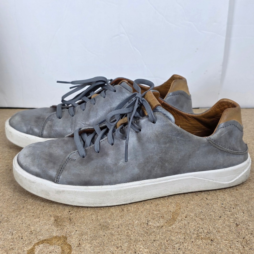 OluKai LAE'AHI LI'ILI Men's Gray Leather Lace Up Sneakers US M8.5 EUR 41.5